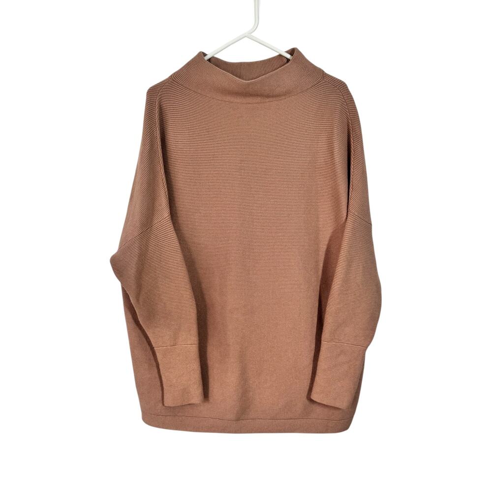 Womens‎ Sweater L Tan Brown L Oversized Mock Neck Dolman Sleeve Minimal Modest